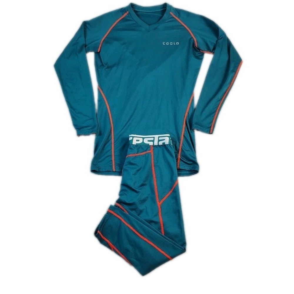 Tesla Thermal Base Layer  Compression Set Top Bottom  Mens M Turquoise & Orange